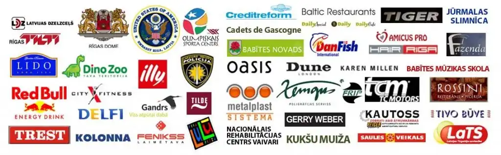 TEK LAB klientu zīmolu logotipi: Sportland, Nike, Rimi, Skechers un citi
